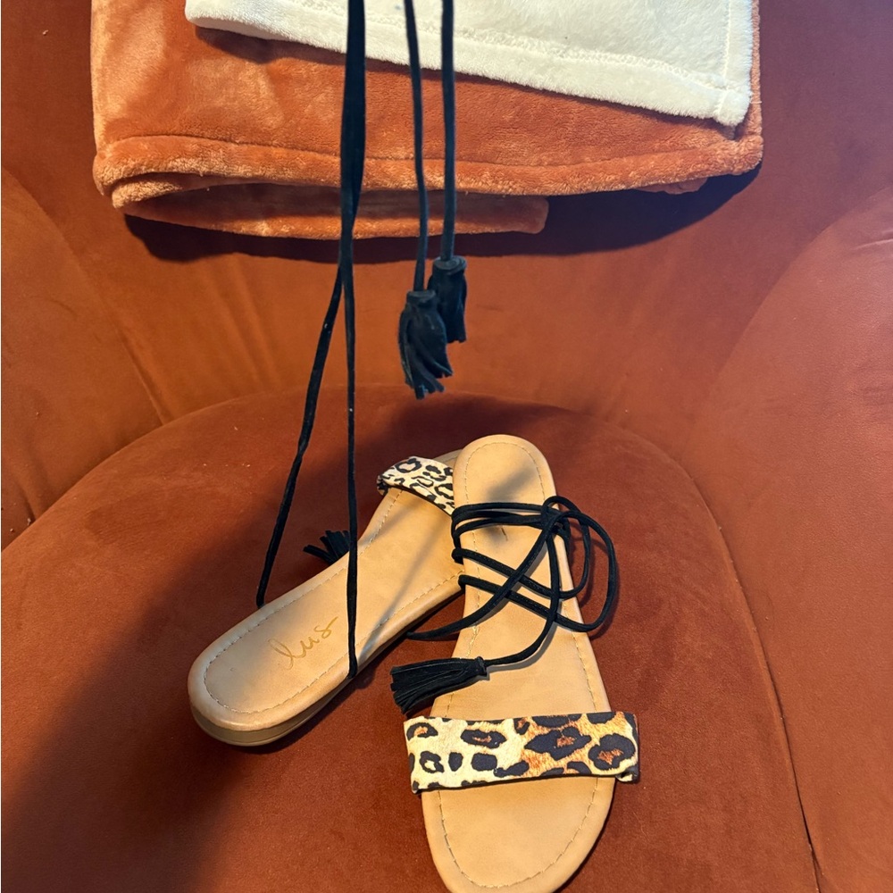 Lulu's Leopard Print Sandals with Black Laces